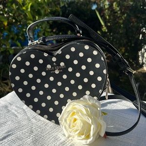 Kate Spade Love Heart Shack Polka Dot Saffiano PVC Heart Crossbody Handbag Bag🖤